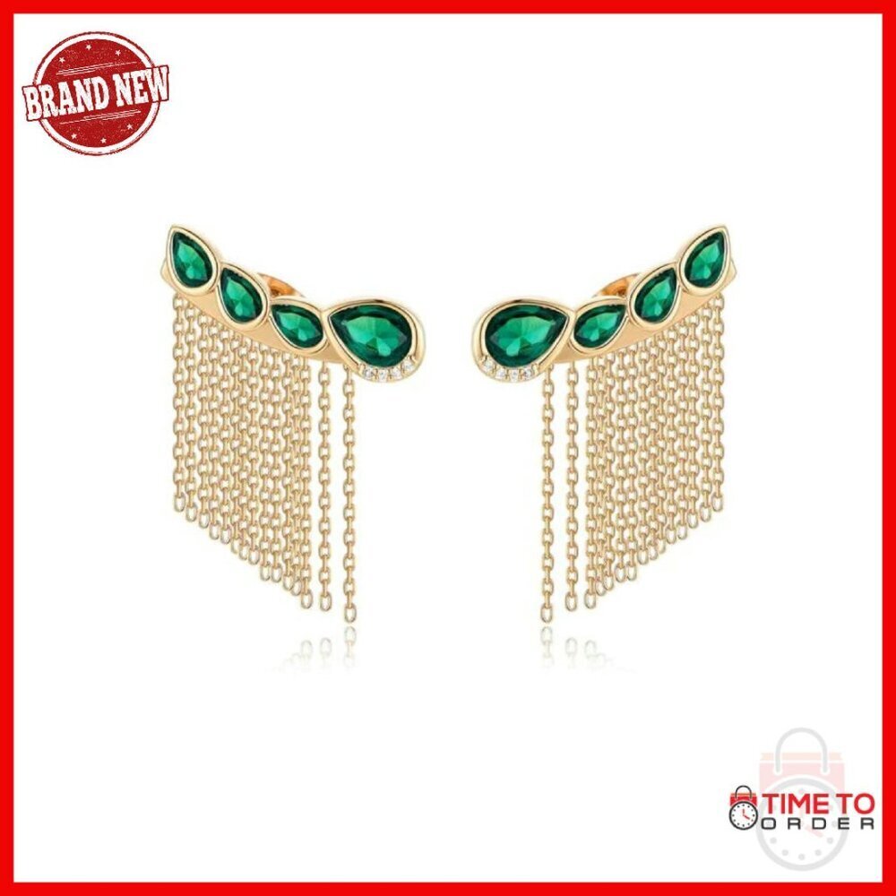18k Gold Plated Teardrop Crystal Ear Crawler Stud Earrings